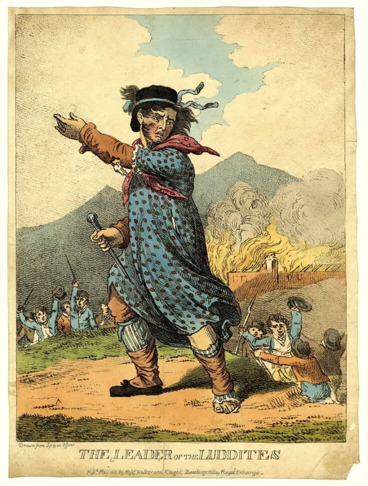 Engraving of Ned Ludd, Leader of the Luddites, 1812