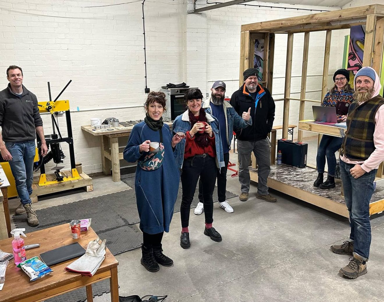 Some of the participants and team behind the Product Design Accelerator programme, at Future Makers' Waste Plastic Studio.